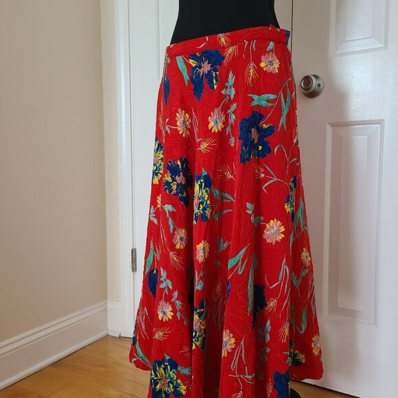 Vintage UMI Collection by Anne Crimmins Silk Skirt Red Floral Size 14 Hong Kong - Picture 11 of 11
